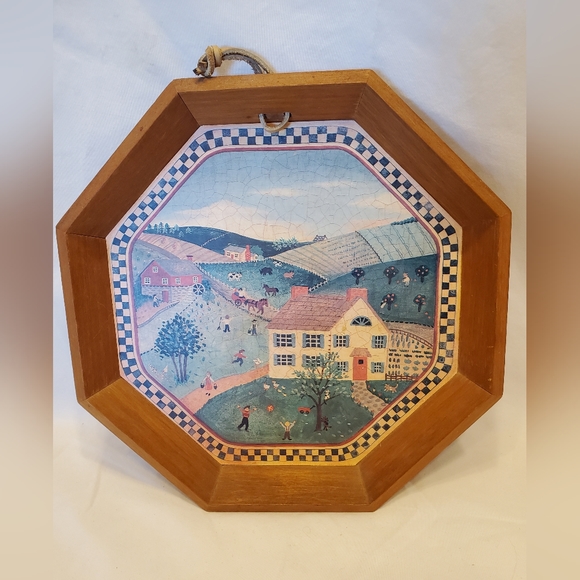 Folk Art Crowning Touch Vintage Country Scenes Wooden Tray Wall Hanging - Picture 1 of 4